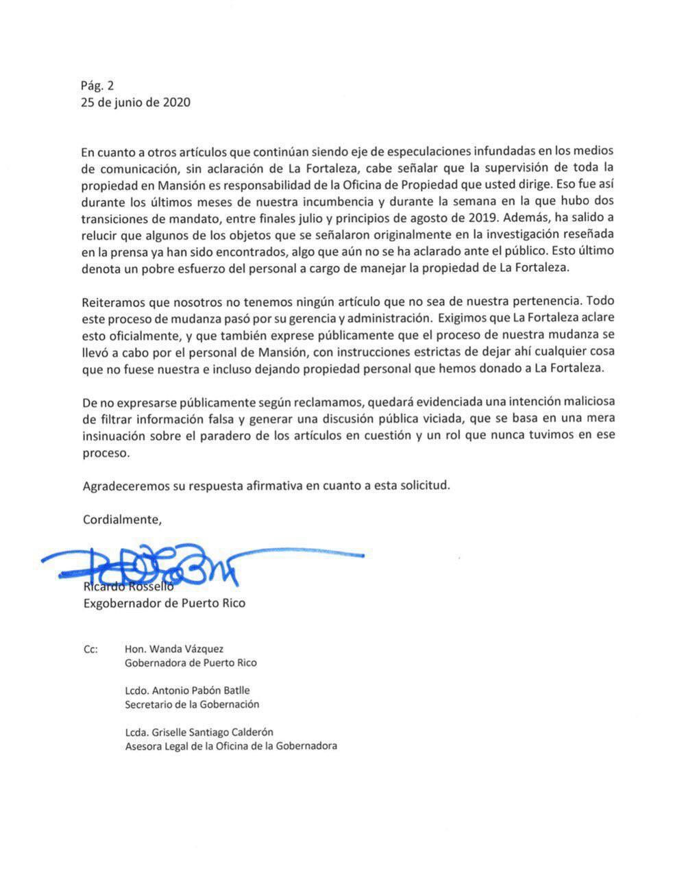 Carta - Rossello - Fortaleza 2 - junio 26 2020